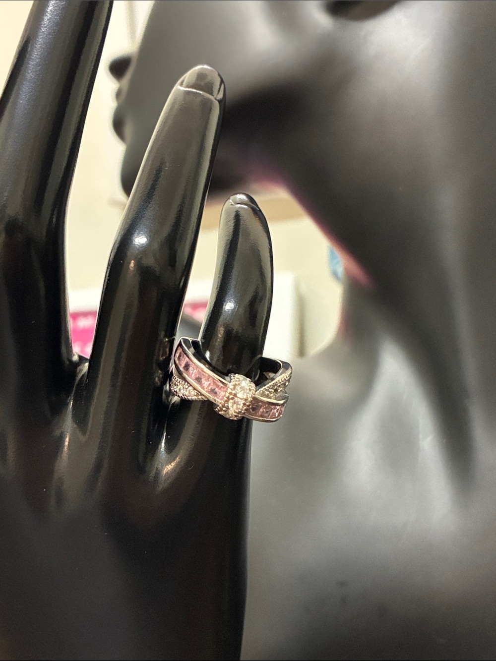 Y2K Pink Crystal Cross-Over Ring with CZ - McBling Bimbocore Coquette
